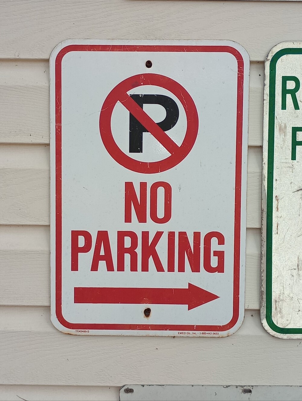 Vintage Aluminum No Parking Sign - Red and White Metal Sign